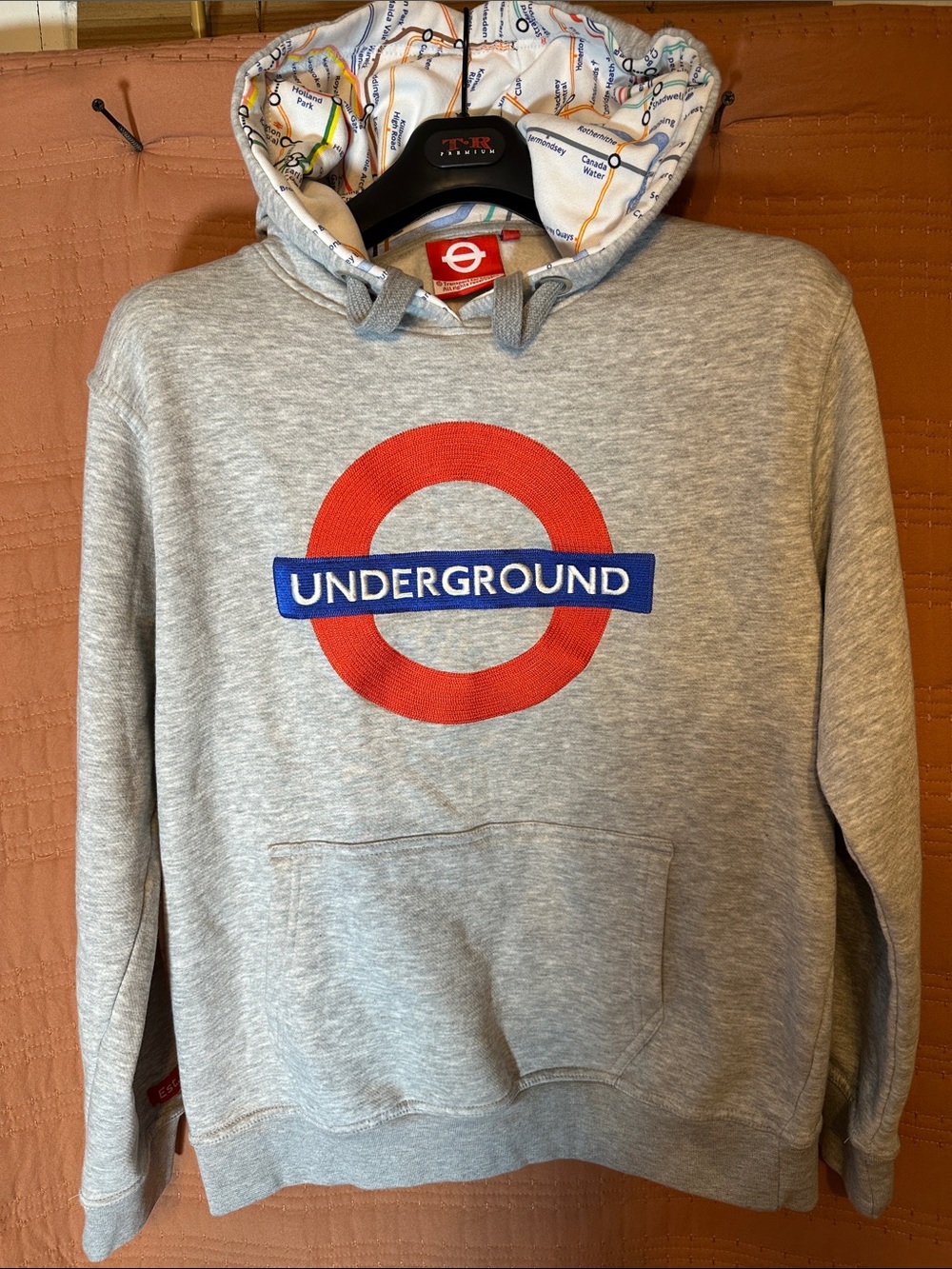 Underground Gray Hoodie with Red Roundel and Blue Logo